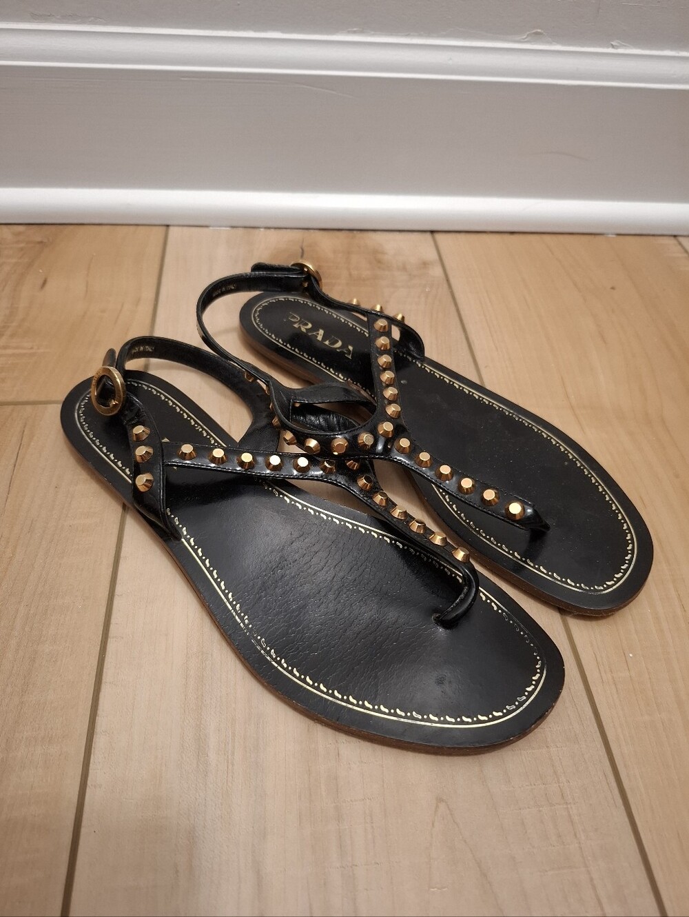Prada Sandals Women's 38 Patent Leather Rhinestoned Slingback Designer Luxury